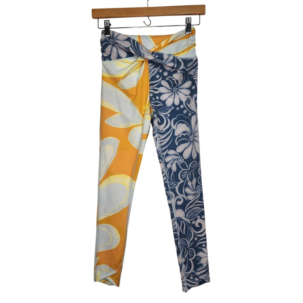 Free‎ People Movement Crossover Double Take Leggings XS Orange Blue Floral Combo